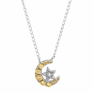 Moon & Star Necklace with Diamonds in Sterling Silver & Gold Plate