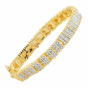 Square Link Tennis Bracelet with Diamonds in 18K Gold-Plated Brass