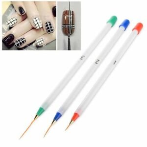 3pcs Nail Art Design DIY Acrylic Drawing Painting Striping UV Gel Pen Brush Set