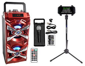 NYC Acoustics Bluetooth Karaoke Machine System w/LED's+Microphone+Remote+Stand