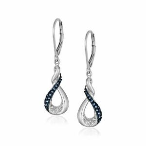 1/5 ct Blue & White Diamond Infinity Twist Earrings in Sterling Silver