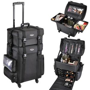 Pro Black 2in1 Soft Sided Rolling Makeup Case Train Bag w/Drawer Artist