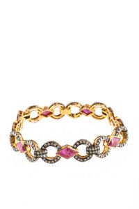 Genevieve Jones Womens LYNX BRACELET Ruby Gold Diamond