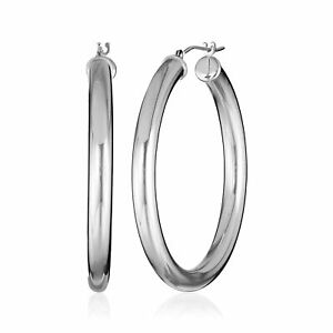 Eternity Gold 38 mm Tube Hoop Earrings in 14K White Gold