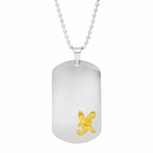 Men's Dog Tag Necklace with Eagle in Stainless Steel & Gold Ion Plating