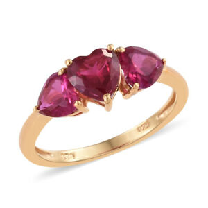 Silver 14K Yellow Gold Plated Ruby Cubic Zirconia CZ Heart Promise Ring