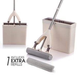 Sponge Mops and Bucket set with Replacement Sponge Heads PVA Sponge Mop with Super Absorbent Easy Clean for Hardwood Floor