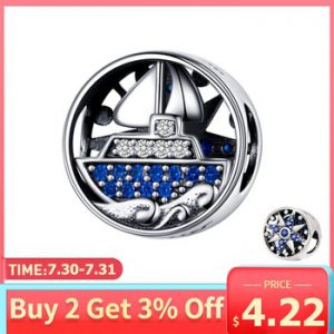 BISAER Travel Charms 925 Sterling Silver Tour Dream Beads Ship Travel Dreams Charms fit Women Bracelets DIY Jewelry ECC1197