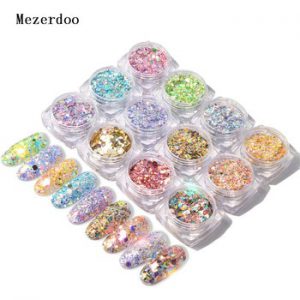 12Pots Nail Art Glitter Phosphor Luminous Sequins Glitter Symphony Discoloration Powder Nail Art DIY Accessories Manicure Tools