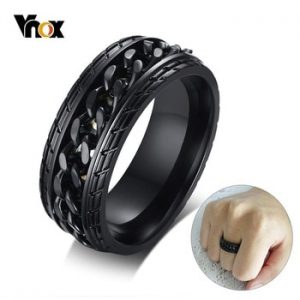 Vnox 8mm Cool Black Spinner Chain Ring for Men Tire Texture Stainless Steel Rotatable Links Punk Male Anel Alliance