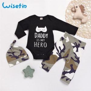 Wisefin Infant Boy Full Outfits Camo Newborn Clothing Set For Boy Daddy Long Sleeve Autumn Toddler Baby Boy Clothes With Hat