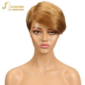 Joedir Short Human Hair Straight Wigs For Black Women Brazilian Straight Pixie Cut Style Wigs F1b-27 Blonde Burgundy Color Wigs