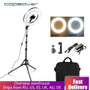 capsaver 14" LED Ring Light Annular Lamp Bi-color 3200K-5500K CRI90 Ring Lamps for Video YouTube Photo Ringlight Makeup Light