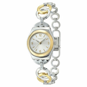 Swatch YSS286G Women's Ring Bling Silver Dial Two Tone Steel Bangle Bracelet Cry