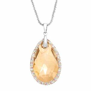 Crystaluxe Large Pendant with Golden Swarovski Crystals in Sterling Silver