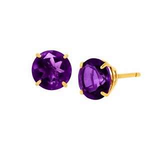 1 1/2 ct Natural Amethyst Round-Cut Stud Earrings in 10K Gold