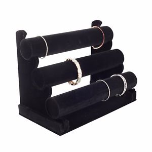 Plixio Jewelry Watch Bracelet Holder Display Stand 3-Bar Organizer Black Velvet