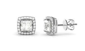 18K White Gold Plated Halo Pave Square Earrings with Crystals from Swarovski®