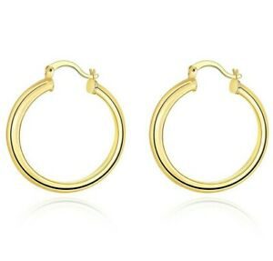 14K Yellow Gold Filled 34mm Thickness High Polished Classic Hoop Earrings ITALY