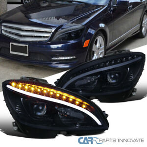 For 08-11 Benz W204 C-Class Glossy Black Projector Headlights w/ LED Turn Signal