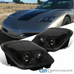 97-04 Chevy Corvette C5 Replacement Projector Black Headlights Head Lights Lamps