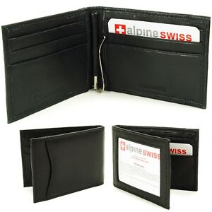 Alpine Swiss Mens Bifold Money Clip Spring Loaded Leather ID Front Pocket Wallet