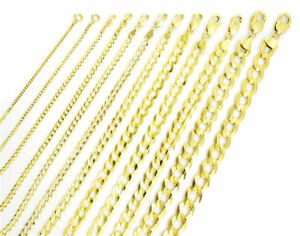 Solid 14K Yellow Gold 1.5mm-12mm Curb Chain Cuban Link Necklace Bracelet 7"- 30"