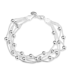 Women's Bracelet 7.8" Bubble Strands Bracelet 18K White Gold ITALY-Free Shipping