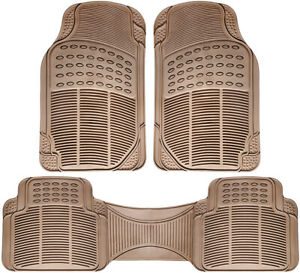 Car Floor Mats for All Weather Rubber 3pc Set Semi Custom Fit Heavy Duty Beige