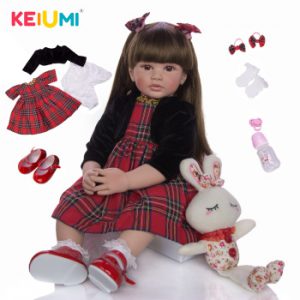 KEIUMI Fashion Long Hair Princess Reborn Boneca 60 cm Stuffed Reborn Baby Doll Silicone Elegant Kids Playmate For Children's Day