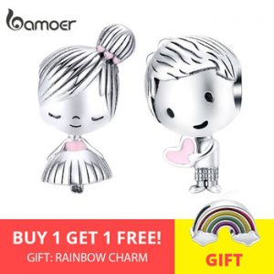 bamoer Boy and Girl Charm for Original Silver 925 Bracelet Genuine 925 Sterling Silver Metal Beads Valentine Gifts SCC1334