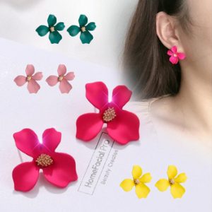 Fashion Latest Designer Womens Korean Alloy Floral Colorful Flower Red Small Metal Stud Earrings For Ladies Girls Party Gifts