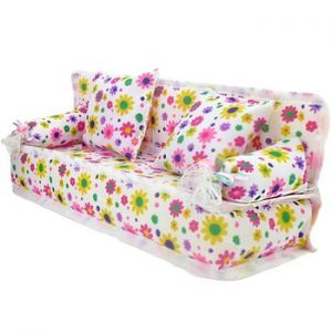 Flower Cloth Sofa Couch + 2 Cushions Cute Dollhouse Furniture Chair Living Room Doll Accessories For Barbie Doll House Girl Toy