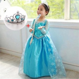 Fancy 4-10y Baby Girl Princess Elsa Dress for Girls Clothing Wear Cosplay Elza Costume Halloween Christmas Party With Crown