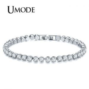 UMODE New Women Fashion Silver Color Bracelets Luxury Round Cubic Zirconia Bracelet for Women Wedding Jewelry Gifts UB0175A