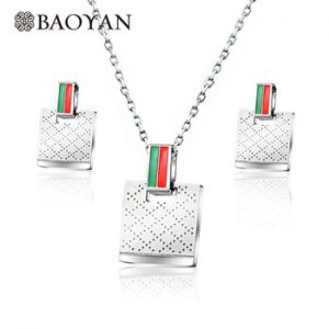 Baoyan Wholesale Stainless Steel Jewelry Set 2019 Silver Color Earrings Necklace Set Famous Brand Wedding Jewelry Sets For Women