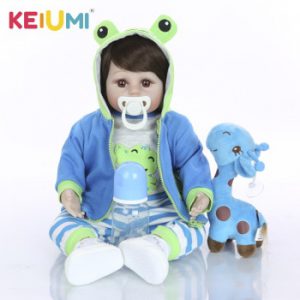 KEIUMI Hot Sale Reborn Baby Doll Soft Silicone Cloth Body Realistic Fashion Doll Newborn Toy With Giraffe Kids Birthday Gifts