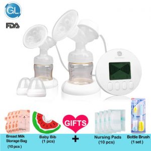 GL Electric Breast Pump Double Baby Breast Feeding Milk Extractor Pump Strong Suction Breast Enlargement Pumps Infant 2 Bottles