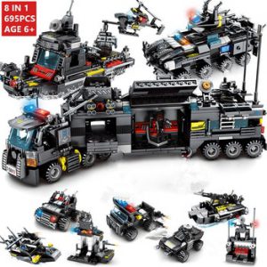 8pcs/lot 695Pcs City Police SWAT Truck Building Blocks Sets Ship Vehicle Technic LegoINGLs Bricks Playmobil Toys for Children