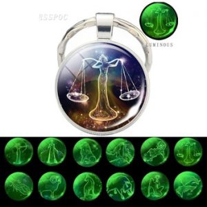 Luminous 12 Zodiac Signs Glass Cabochon Keychain Leo Libra Virgo Sagittarius Constellation Keychain Zodiac Jewelry Birthday Gift