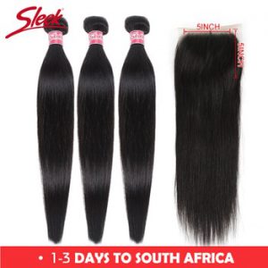 Sleek Remy Hair Brazilian Straight Human Hair Bundles With 5x5 Silk Base Closure 3Bundles With Closure Remy Human Hair Extension