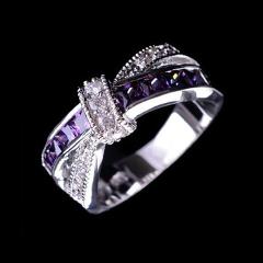 Beautiful pretty fashion Wedding Party White gold color silver color NICE women Purple crystal Lady Ring jewelry LR050