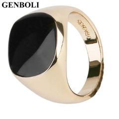 GENBOLI Gold and Silver Color Luxury Men Male Ring Jewelry Titanium Steel Domineering Obsidian Party Club Rings fashion jewelry