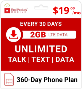 $19.08/Mo Red Pocket Prepaid Wireless Phone Plan+Kit: UnImtd Everything 2GB LTE