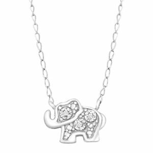 Teeny Tiny Elephant Pendant Necklace with Diamonds in Sterling Silver