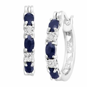 Gemstone Hoop Earrings with Diamonds in Platinum-Plated Brass