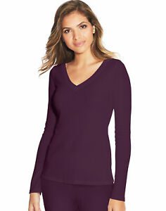 Lounge V-Neck Top Shirt Long Sleeve Maidenform Straight Hem Light Soft Ribbed