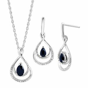 Natural Sapphire Pendant & Earrings Set with Diamonds