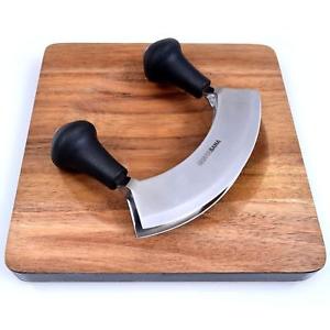 Mezzaluna Chopper Set (Wood Cutting Board Included) Free Priority Shipping