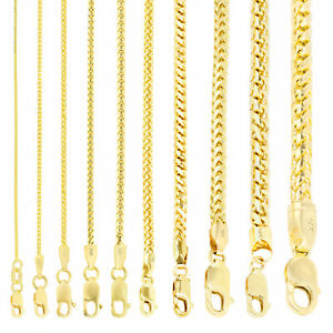 14K Yellow Gold Solid 0.9mm-6mm Round Box Franco Chain Pendant Necklace 16"- 30"